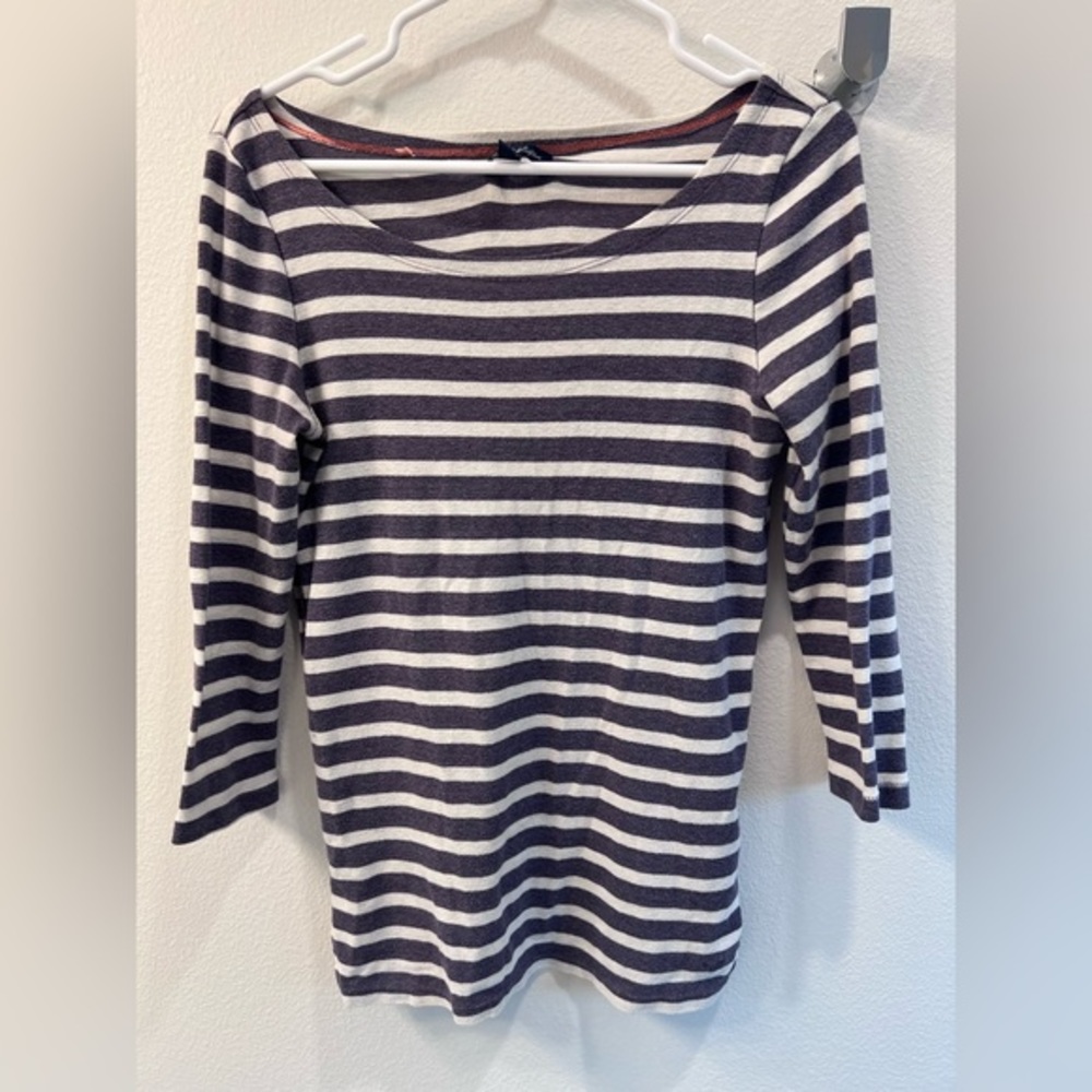 Striped Three Quarter Sleeve Off The Shoulder Tee